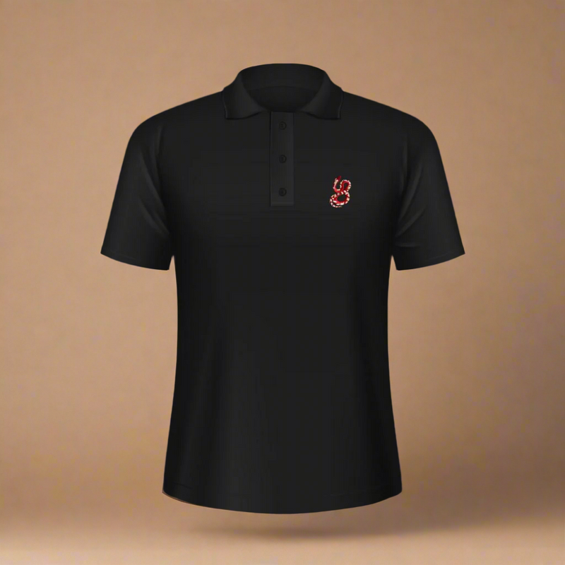 Premium Black Textured Polo Shirt with Embroidered Logo