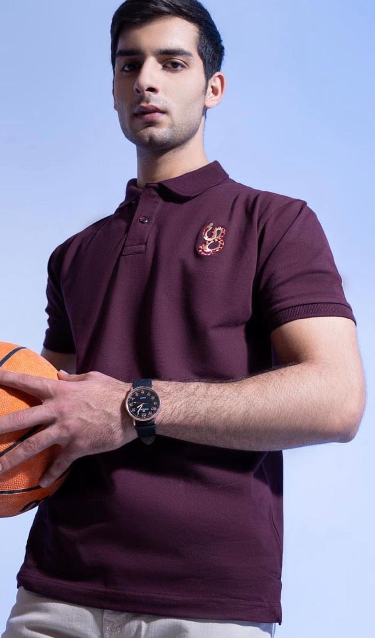 Premium Maroon Textured Polo Shirt with Embroidered Logo