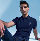 Premium Navy Blue Textured Polo Shirt with Embroidered Logo