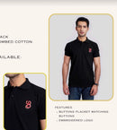 Premium Black Textured Polo Shirt with Embroidered Logo