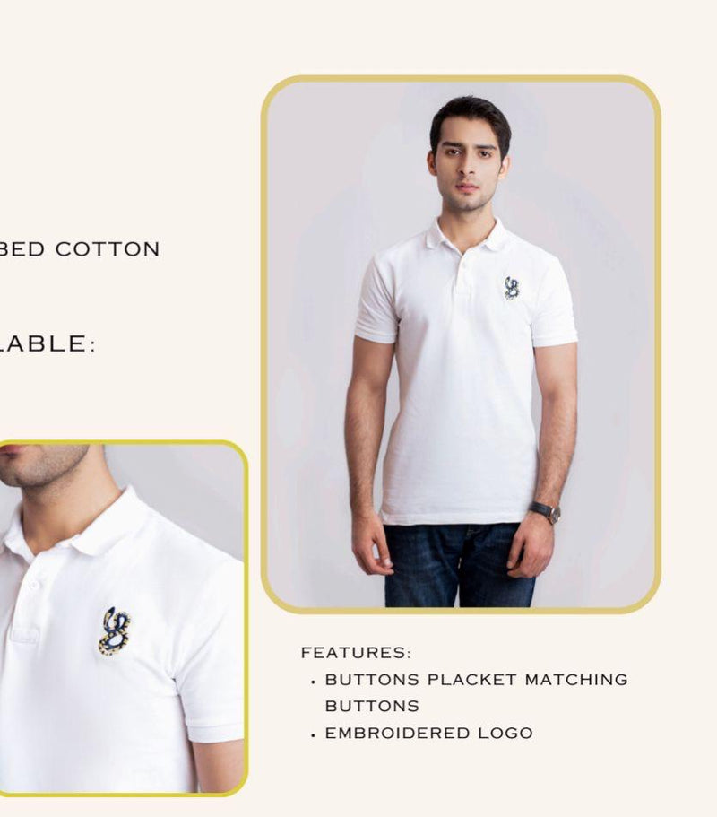 Premium White Textured Polo Shirt with Embroidered Logo