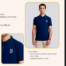 Premium Navy Blue Textured Polo Shirt with Embroidered Logo