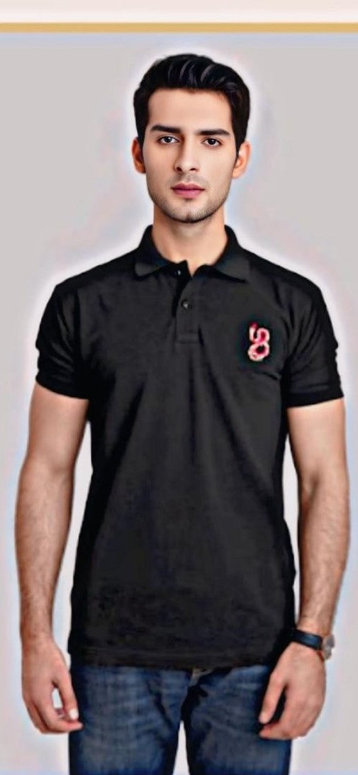 Premium Black Textured Polo Shirt with Embroidered Logo