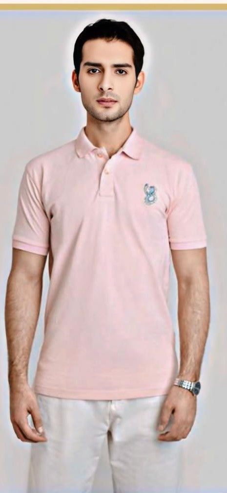 Premium Light Pink Textured Polo Shirt with Embroidered Logo