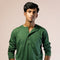 Premium Green Full Sleeve T-Shirt with Button Placket