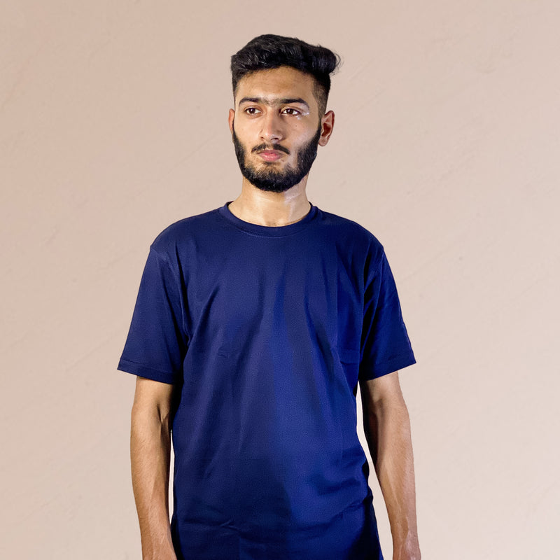 Half Navy Blue Premium Plain T-Shirt